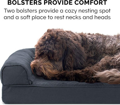 FurHaven Classic Sofa Orthopedic Dog Bed for Large Dogs, with Orthopedic Egg Crate with a Solid Orthopedic Foam Base for Joint Support, Removable Washable Cover, Large, Quilted Sofa, Iron Gray