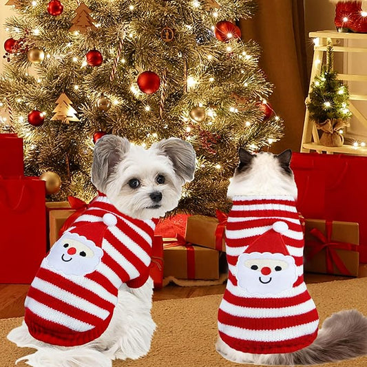 Dog Christmas Sweater Pet Winter Warm Coat Pajamas Small Dog Sweaters Christmas Santa Sweater for Large Cats Small Dogs (Santa, XL)
