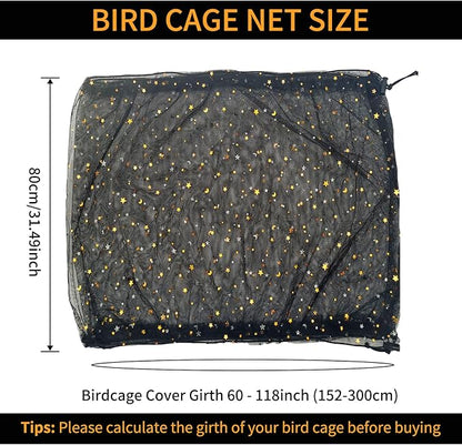 Bird Cage Seed Catcher, 60-118'' Large Bird Cages Cover, 31.5'' H Adjustable Nylon Bird Cage Mesh Net, Soft Airy Bird Cage Skirt Guard Accessories for Parrot Parakeet Macaw (Black)