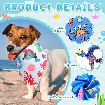 100 Pcs Dog Bandanas Bulk Hawaiian Dog Bandanas Summer 3 Sizes Washable Adjustable Scarf for Beach Small Medium Large Pet Supplies(Ocean)