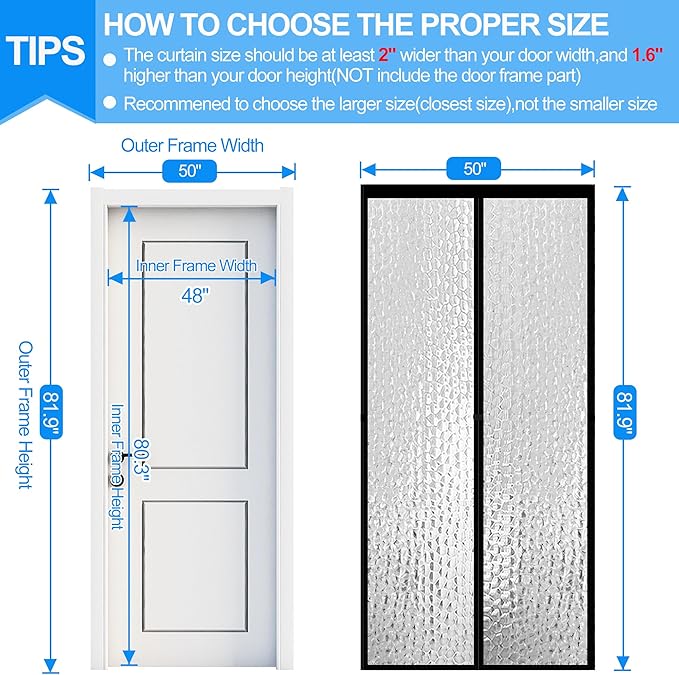 RELIANCER Magnetic Thermal Insulated Door Curtain,Waterproof EVA Door Cover,Fit Doors Size Up to 48"x80",Temperature Protection Insulated Doorway Curtain Partition,Patio Self-Closing Doors Net Screen