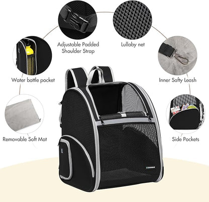 Pet Backpack Carrier, Large Cat Carrier Backpack Up to 20 Lbs with Breathable Mesh, for Medium Large Cats or Small Dogs, Travel Hiking Camping Backpack (Black-XL)