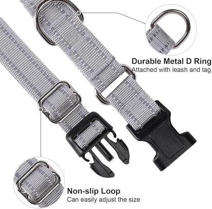 Martingale Dog Collar, Adjustable Nylon Reflective Collar with Buckle No Pull Dog Collar for Small Medium Large Dogs (Grey S)