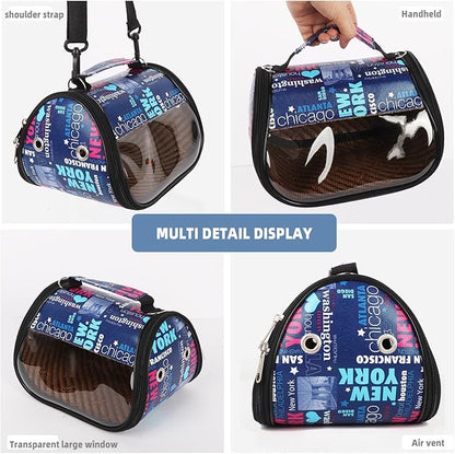 Transparent Small pet Carrier, Adjustable Shoulder Strap, Detachable Bamboo and Rattan Lining Suitable for Ventilated Bird Backpacks for Sugar Gliders, Hamsters, Rats, and Parrots (Blue)