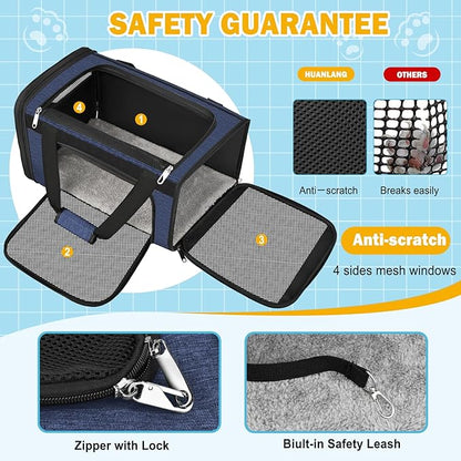 HUANLANG Cat Carrier Airline Approved,Soft-Sided Dog Carriers for Small Dogs Medium Cats,Pet Travel Carrier Up to 20 Lbs,Collapsible Cat Bag