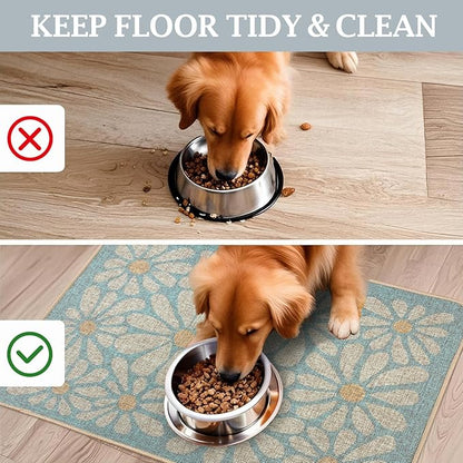 SHIYUE Dog Food Mats for Floors, Absorbent Cat Bowl for Food and Water, Non-Slip Accessories Pet Supplies(12"x20",Sky Blue Flower)