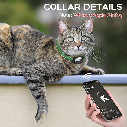 AirTag Cat Collars, Stretchy Collar with Apple AirTag Holder and Bell, Breakaway Ultra Design Elastic GPS Tracking Collars for Cats and Puppies, (7.5-12.5 Inch), Emerald Green