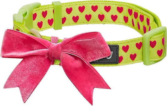 Blueberry Pet Adjustable Flocking Dog Collar with Detachable Velvety Bowtie - Heart in Gothic Grape
