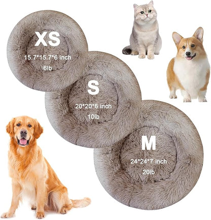 Dog Bed for Small Medium Large Dogs Cats, 20 inch Calming Washable-Round Cozy Soft Pet Bed for Puppy and Kitten with Slip-Resistant Bottom