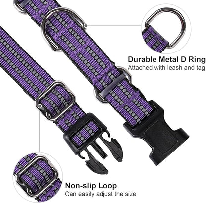 Martingale Dog Collar, Adjustable Nylon Reflective Collar with Buckle No Pull Dog Collar for Small Medium Large Dogs (Purple L)
