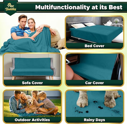 Paw Buddies Waterproof Blanket – 80"x90" Washable Sofa Throw for Couch, Bed or Car – Soft Reversible Protector for Adults, Pets, and Dogs at Home or on The Go