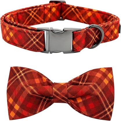 Fall Dog Collar, Pet Collar with Bow Plaid Dog Collar Girl Boy Holiday Puppy Collar Gift Bow Collar Soft Cute Collars for X-Small Puppy