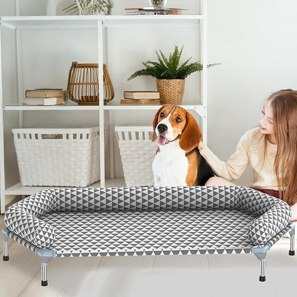 Orthopedic Dog Beds for Large Dogs - Removable Bolsters & cleanable Cover,Elevated Outdoor Dog Bed,Easy to Assemble,Up to 130lbs,Extra Large