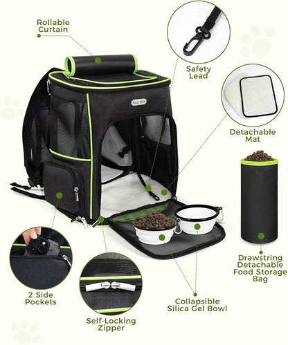 BAGLHER Expandable Cat Carrier Backpacks, Retractable Pet Carrier Backpack for Small Dogs & Cats with Breathable Mesh, Travel Bag Up to 18 Lbs for Hiking Camping Outdoor - Black