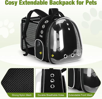 Lekereise Cat Backpack Carrier, Expandable Large Space Cat Bubble Backpack for Kitty Small Dog up to 18lbs, Transparent Pet Carrier for Travel, Hiking, Walking & Outdoor, Black