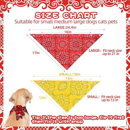 PAWCHIE Dog Bandanas Small Reversible Styles Pet Triangle Scarf Bibs - Adjustable with Two Snaps - Kerchief Set Accessories for Dogs, Puppy, Cats, L
