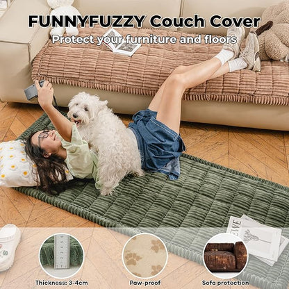 FUNNY FUZZY Pet Couch Covers for Sofa, Washable Dog Couch Cover Protector for Dogs, Flannel Couch Covers for Dogs Pet Friendly Pets Mat Bed (Brown, 35.4"x82.7")