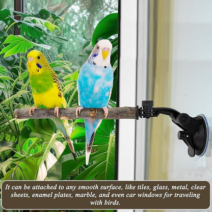 2 Pcs Parrot Perch Stand, Strong Suction Cup Bird Perch, Movable Perch Stand Bird Training Set, for Window Mirror Car Shower Ceramic Tiles Bath Wood Training Perch, for Bird, Cockatoo, Macaw, Parakeet