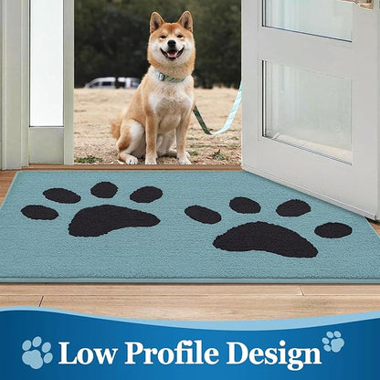 Buganda Dog Door Mat for Muddy Paws, Absorbent Dirt Trapper Washable Indoor Doormats, Non Slip Low-Profile Mud Mat for Dogs, Front Entrance Doormat for Inside Floor (30x20 Inches, Blue)