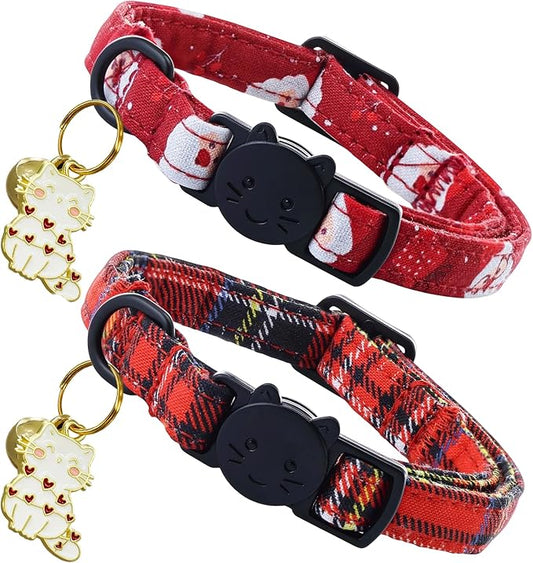 Elegant little tail 2 Pack Cat Collar- Christmas Cat Collars Breakaway with Bell Pendant Wedding Kitten Boy Girl Safety Adjustable 7-12 Inch Collar for Small Cats Puppy
