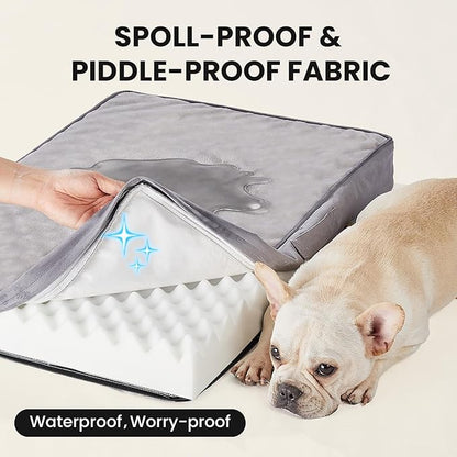 OhGeni Orthopedic Waterproof Dog Bed for Medium Dogs, Machine-Washable Removable Cover in Easy-Clean Fabric, High Density Foam & Easy-Carry Handle, Suitable for Crate, 30 inch (Gray)