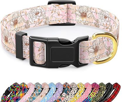 Reflective Dog Collar for Large Dogs, Cute Flower Theme Adjustable Heavy-Duty Nylon Puppy Collar for Boy and Girl Female, Soft Pet Accessories with Quick Release Buckle, Neck 16-24", Pink