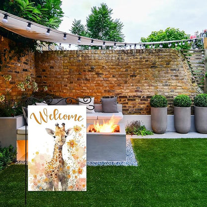 Giraffe Welcome Garden Flag,Welcome Spring Cute Giraffe Garden Flag,Pet Wild Cartoon Animals Quote Birthday Yard Outdoor Decor.12x18 inch
