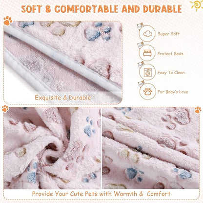 Tatuo 4 Pcs Dog Blanket for Pet Cat Blankets Indoor Puppy Teething Stuff Toys Paw Print Fleece Soft Blanket Sleep Mat for Guinea Pig Cage(Beige,X-Large(41 x 30 Inch),Square)