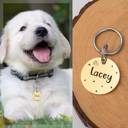 Anavia Small Size Dog Cat ID Tags, Small/XS Personalized Color Plated Stainless Steel Puppy Kitten Name Tags, Customized Engraved Nameplate Pet Collar Tag (Rainbow, Round)
