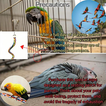 Bird Rope Perches, Parrot Toys, Bungee Rope Perches for Parrots, Cockatiels, Parakeets, Budgie Cages Comfy Birds (Metal Nut) - 23.62 inches