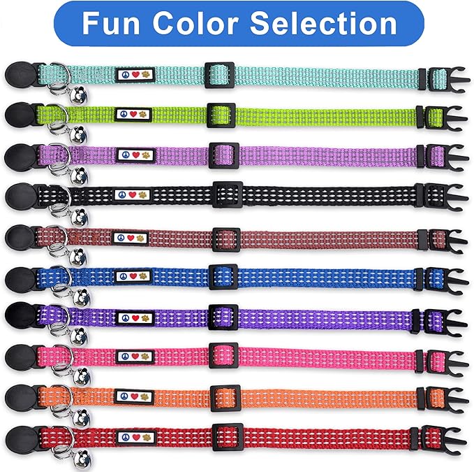 Pawtitas Reflective Black Cat Collar with Safety Buckle and Removable Bell for Kitten and Cats