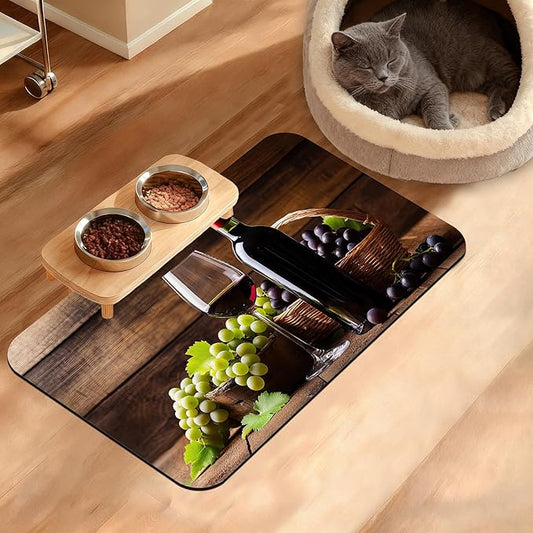 Pet Feeding Mat,Red Wine Absorbent Dog Cat Food Mat Grape Wood Dog Mat with Rubber Backing,Non-Slip Water Bowl Placemat,Pet Supplies 12" x 20"