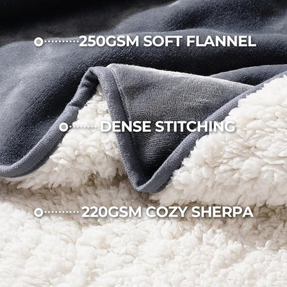 Sunheir Waterproof Blanket for Bed & Couch, Reversible Soft Sherpa Fleece Flannel Throw 86"x90", Leakproof Spill-Proof Dog Pet Blanket, Furniture & Sofa Protector, Camping, Travel, Queen, Grey