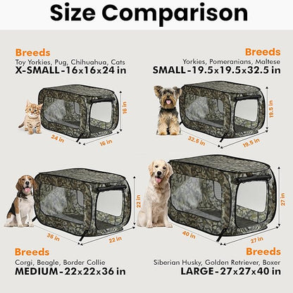 Beatrice Home Fashions Portable, Collapsible, Pop Up Kennel Travel Cat and Dog Crate, 24" L x 16.6" W x 16" H, Camo Green