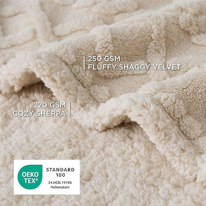Bedsure Waterproof Dog Blankets for Medium Dogs - Pet Blanket for Couch Protector Washable, Premium Jacquard Coral Fleece Cat Throw Blanket, Soft Plush Reversible Furniture Protection, 30"x40", Cream