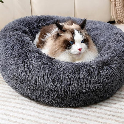 Super Soft Donut Cat Bed and Dog Bed Round Plush Pet Cushion Fluffy Rabbit Cave Warm Cozy Anti Anxiety Beds Dog Pillow for Up to 5KG
