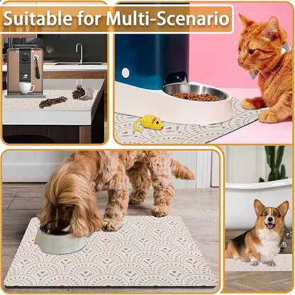Absorbent Pet Dog Bowl Mat for Food and Water, Pet Cat Food Feeding Mat with Non Slip Rubber Backing, Dog Food Mats for Floors Waterproof, 12"x20"