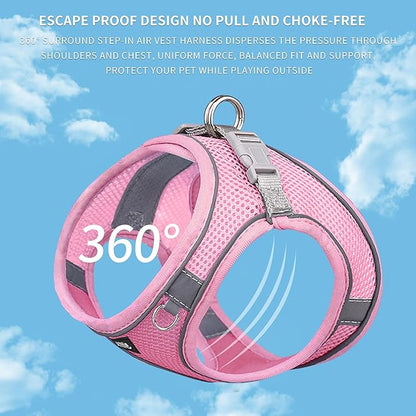 AIITLE Escape Proof Dog Harness - Step in Adjustable Dog Harness No Choke Over with Breathable Mesh and Quick-Release Buckle for All Weather- Outdoor Walking, Training for Medium Dogs Pure Pink XL