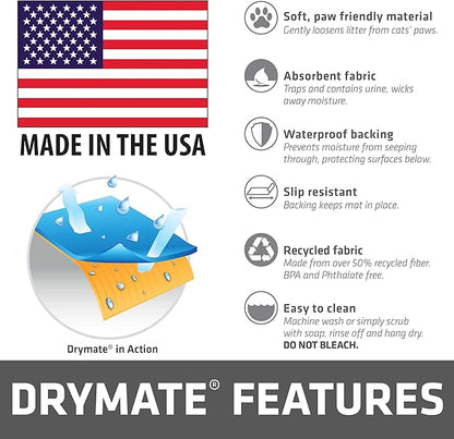 Drymate Cat Litter Box Mat, Litter Trapping Mat, Waterproof, Urine-Proof, Absorbent, Machine Washable, Soft on Paws, Contains Mess, Protects Floors, Kitten Supplies, Blue, 29x36 XL
