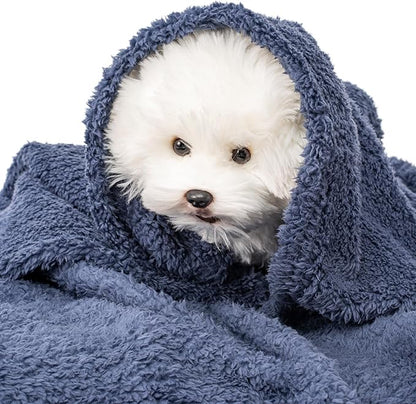 2 Blankets, Dog Cat Pet Blanket, Soft Warm Fleece, for Puppy, Small Dogs or Kitten, Cats, Plush Fuzzy Blanket for Bed, Sofa, Travel (60" x 40", 2/Pack, Dark Gray+Navy Blue)
