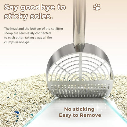 Cat Litter Scoop Deep Shovel, Detachable Long Handle Litter Scooper, Metal Cat Litter Scoop, Stainless Steel Cat Litter Scoop, Kitten Pooper Lifter, Kitty Metal Scooper with Holder Round Hole