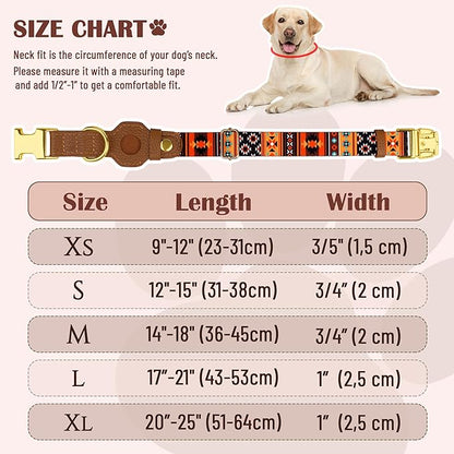 AirTag Dog Collar for Small Medium Large Breed - Adjustable Cute Pattern Dog Collar with Airtag Holder - Soft Leather Tracker GPS Apple Air Tag Pet Collars (X-Small, 9"-12" Neck Fit, Western)