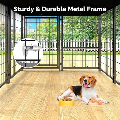 Sino Luban 2PCS Outdoor Dog Kennel Outside Run with Doggy Door&Waterproof Roof - 4x4x4.6FT Large Dog Kennels Pens Outside for Small/Medium Dogs - Heavy Duty Cage Yard (Can Connect to Your Dog House)