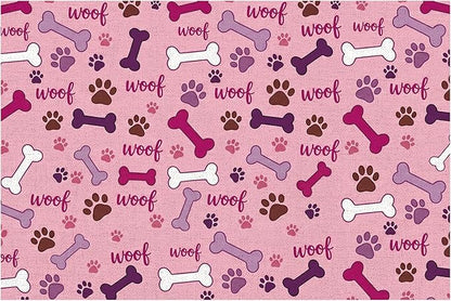 Dog Feeding Mat 24 x 16 Inch, Pink Paw Bone Woof Dog Placemat Absorbent Quick-Dry for Food and Water, Waterproof Non Slip Rubber Pet Bowl Pad Mat for Floors