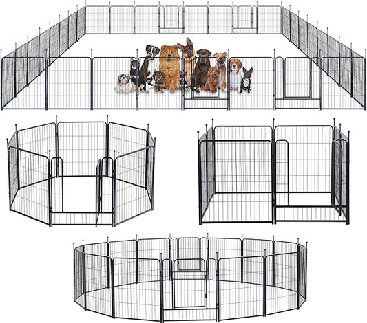 Dog Playpen,Portable Outdoor Dog Fence, Dog Playpen for Large/Medium/Small Dogs, Dog Fences for The Yard,with Doors Foldable Metal (32 inch, 32 Panels)