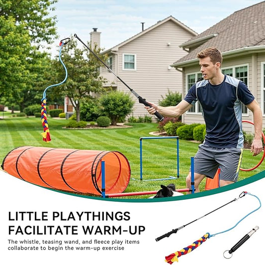 DWVO Dog Agility Accessories Kit: Comprises of a Teaser Pole, 2 Hurdles, 6 Weaving Poles, Agility Tunnel, Pause Box, Full Set of Agility Equipment for Backyard Indoors Outdoors