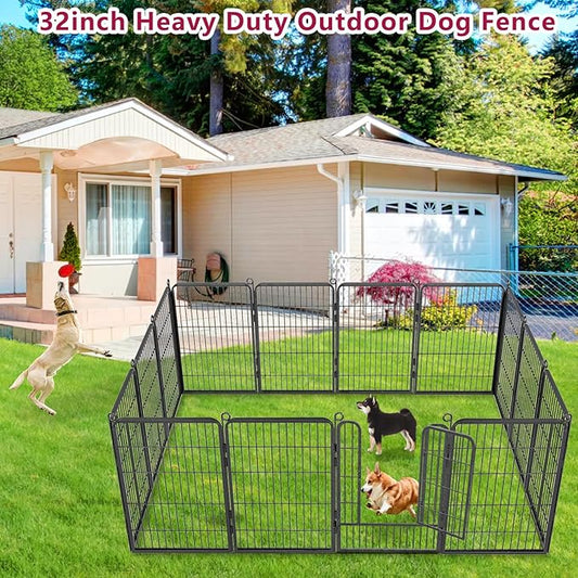Dog Playpen Outdoor, 32 inch Heavy Duty Dog Fence Outdoor for Yard 14 Panels Rustproof Metal Pet Puppy Playen Dog Pens Outside for Large Medium Dogs Pet Fence for RV Camping, Yard