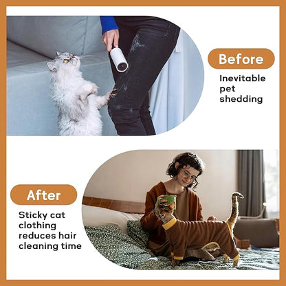 PUMYPOREITY Cat Hair Sticky Sweater, Recovery Suit - Breathable & Lightweight for Post-Surgery Protection, Cat Onsie Prevents Licking Wounds, Brown, XL