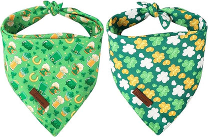 ARING PET St Patrick's Dog Bandana 2 Pack-Cute Green Clovers Dog Bandanas, Reversible Shamrock Dogs Triangle Bibs Trefoil Pet Scarf for Dogs and Cats