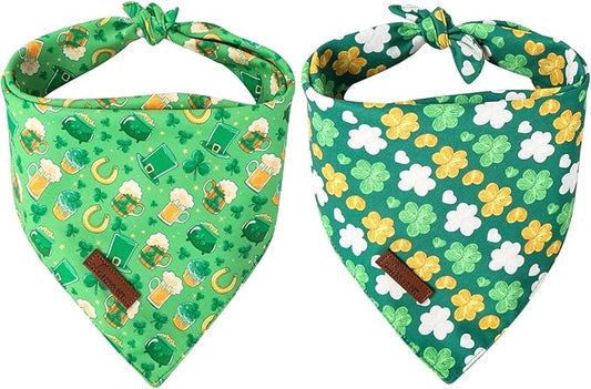 ARING PET St Patrick's Dog Bandana 2 Pack-Cute Green Clovers Dog Bandanas, Reversible Shamrock Dogs Triangle Bibs Trefoil Pet Scarf for Dogs and Cats